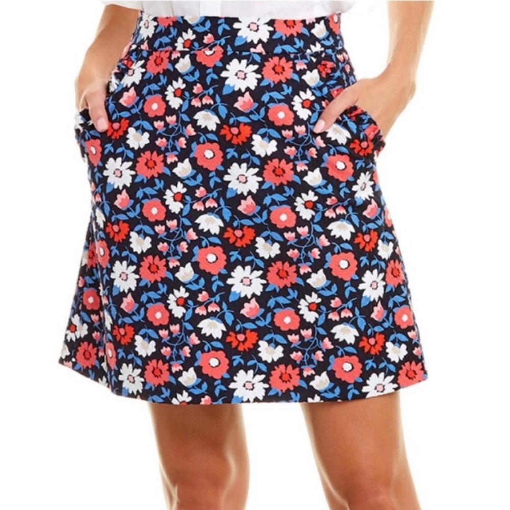Kate Spade Shore Thing Daisy Jaquard A-Line Skirt Women's 6 Navy Pink Casual